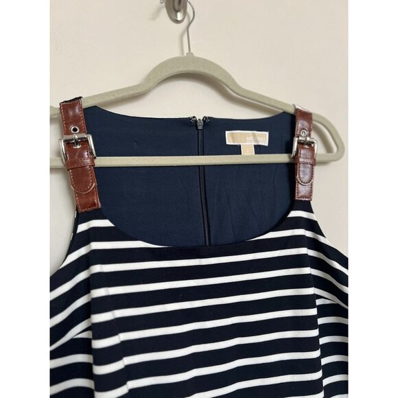 MICHAEL - Michael Kors Navy Blue & WHite Striped Buckle Sleeves - Size Large - Picture 3 of 8